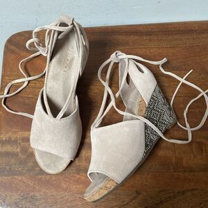 AEROSOLES Cream Peep-Toe Sandals with Ankle Laces